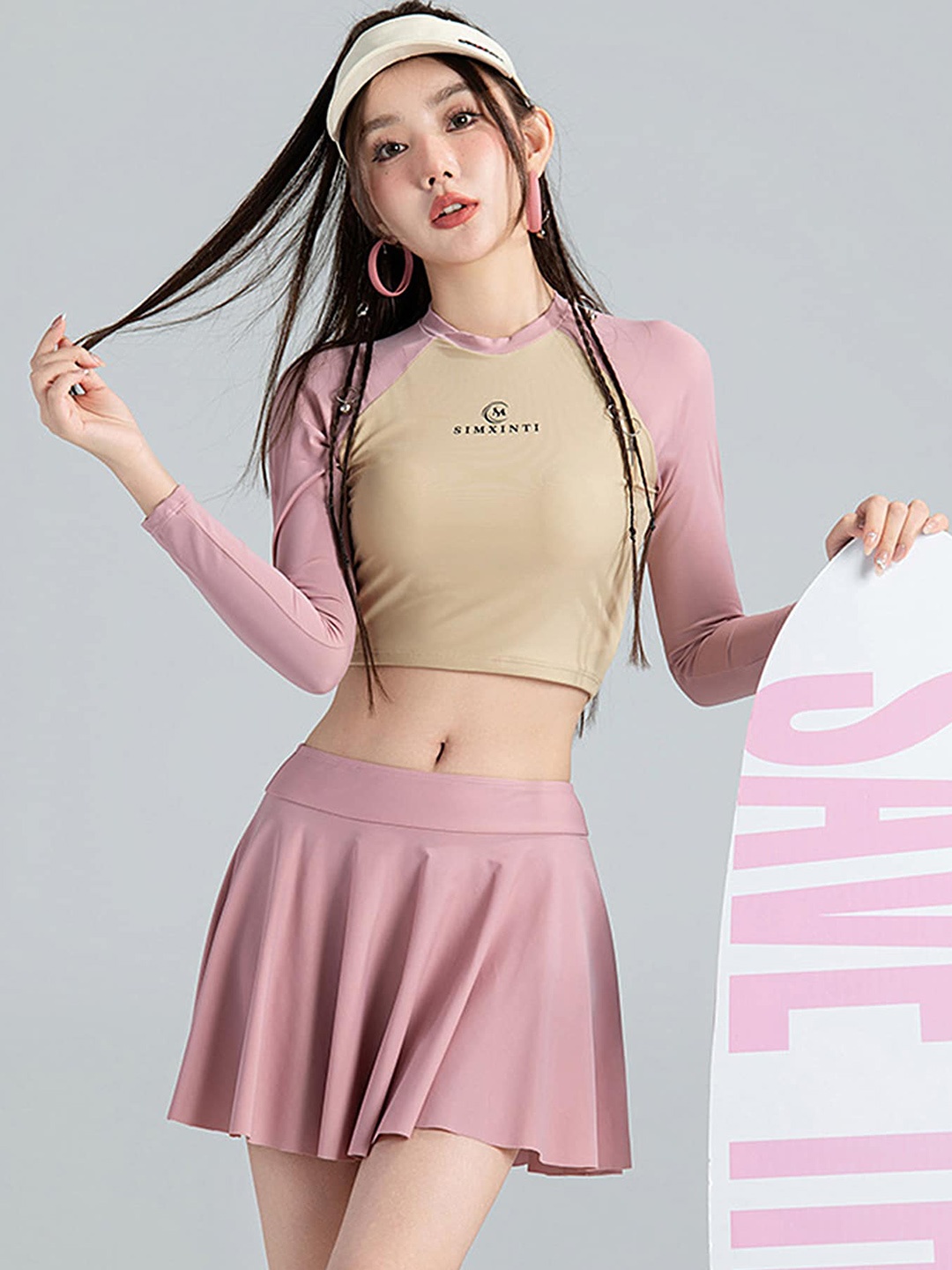 

LULU & SKY Typography Printed Top & Skirt Swimset, Pink