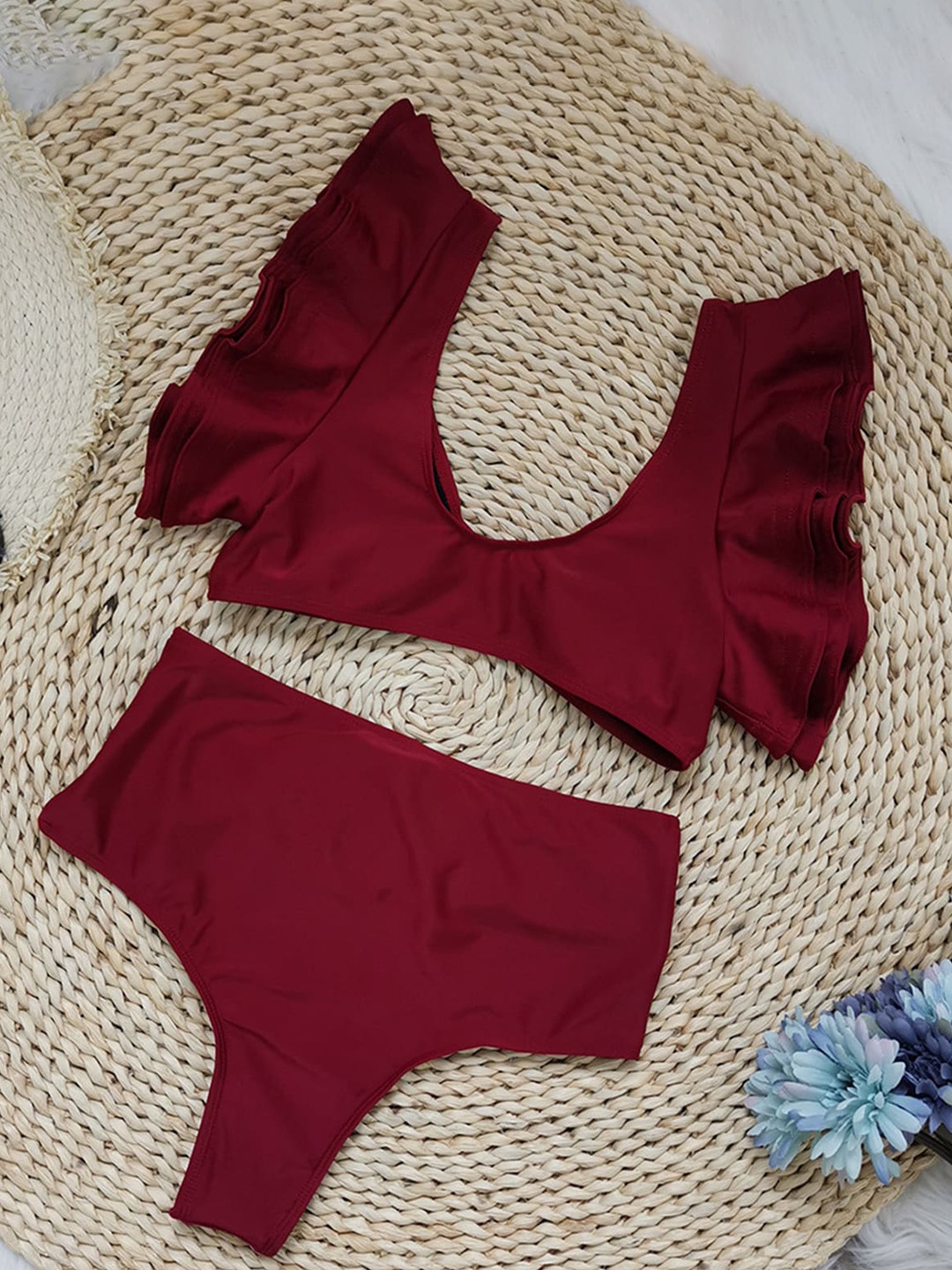 

LULU & SKY Ruffled Sleeves Bikini Set, Red