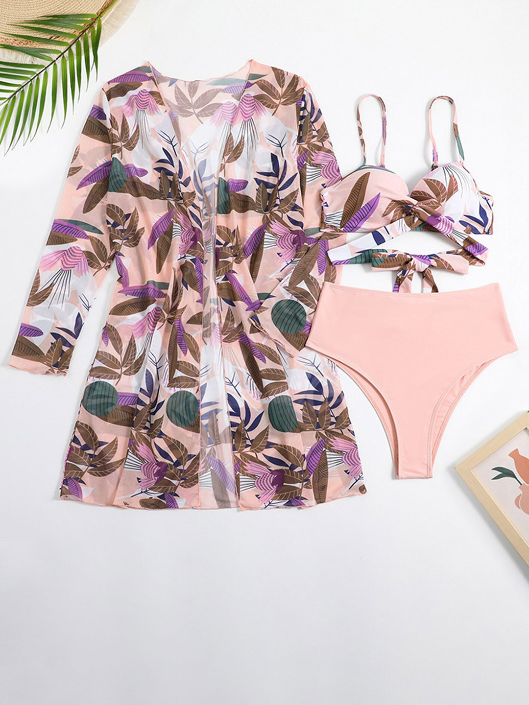 

LULU & SKY Floral Printed V-Neck Swim Set, Pink