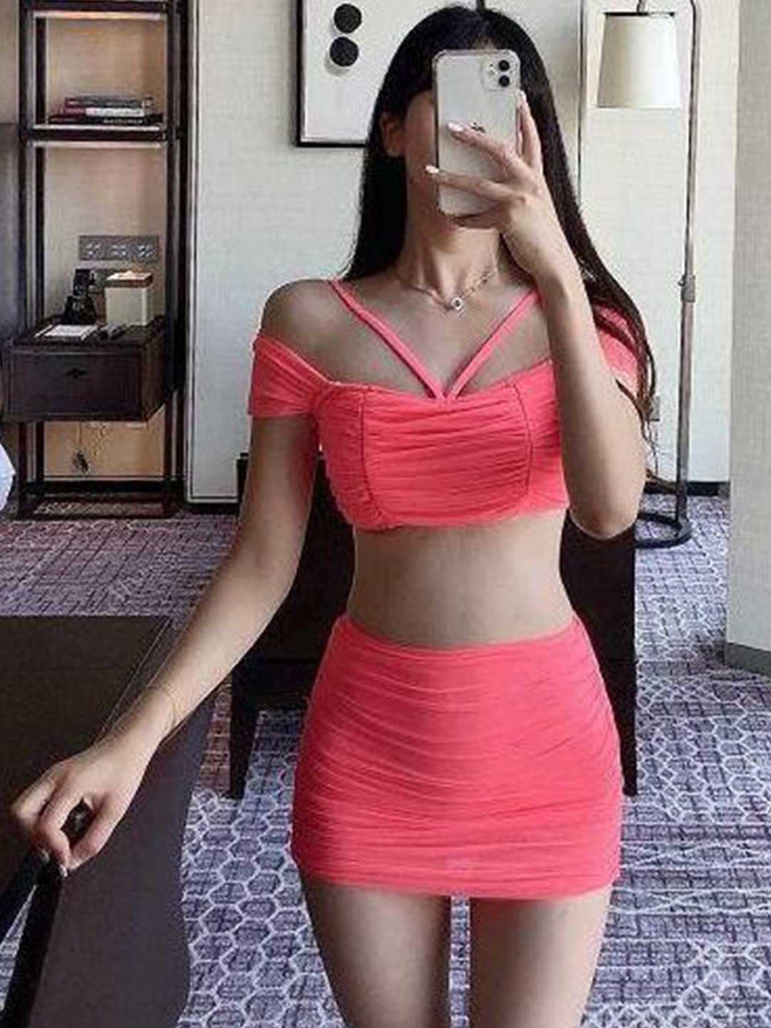 

LULU & SKY Shirring Halter Neck Swim Set, Pink