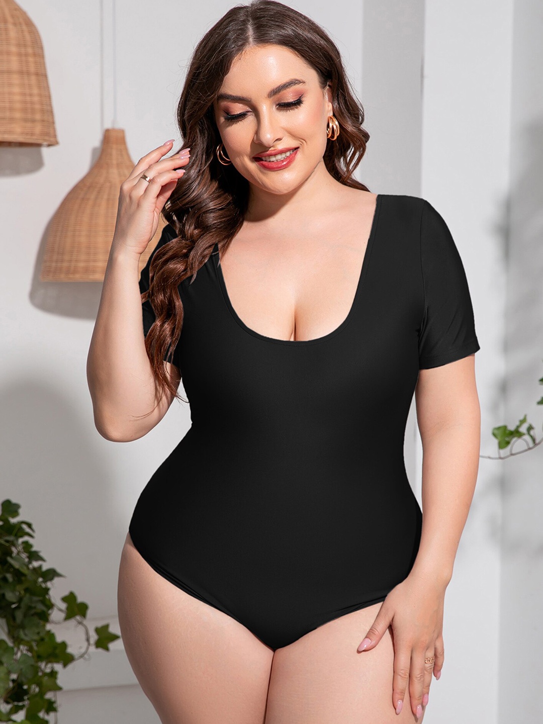 

LULU & SKY Scoop Neck Plus Size Bodysuit, Black