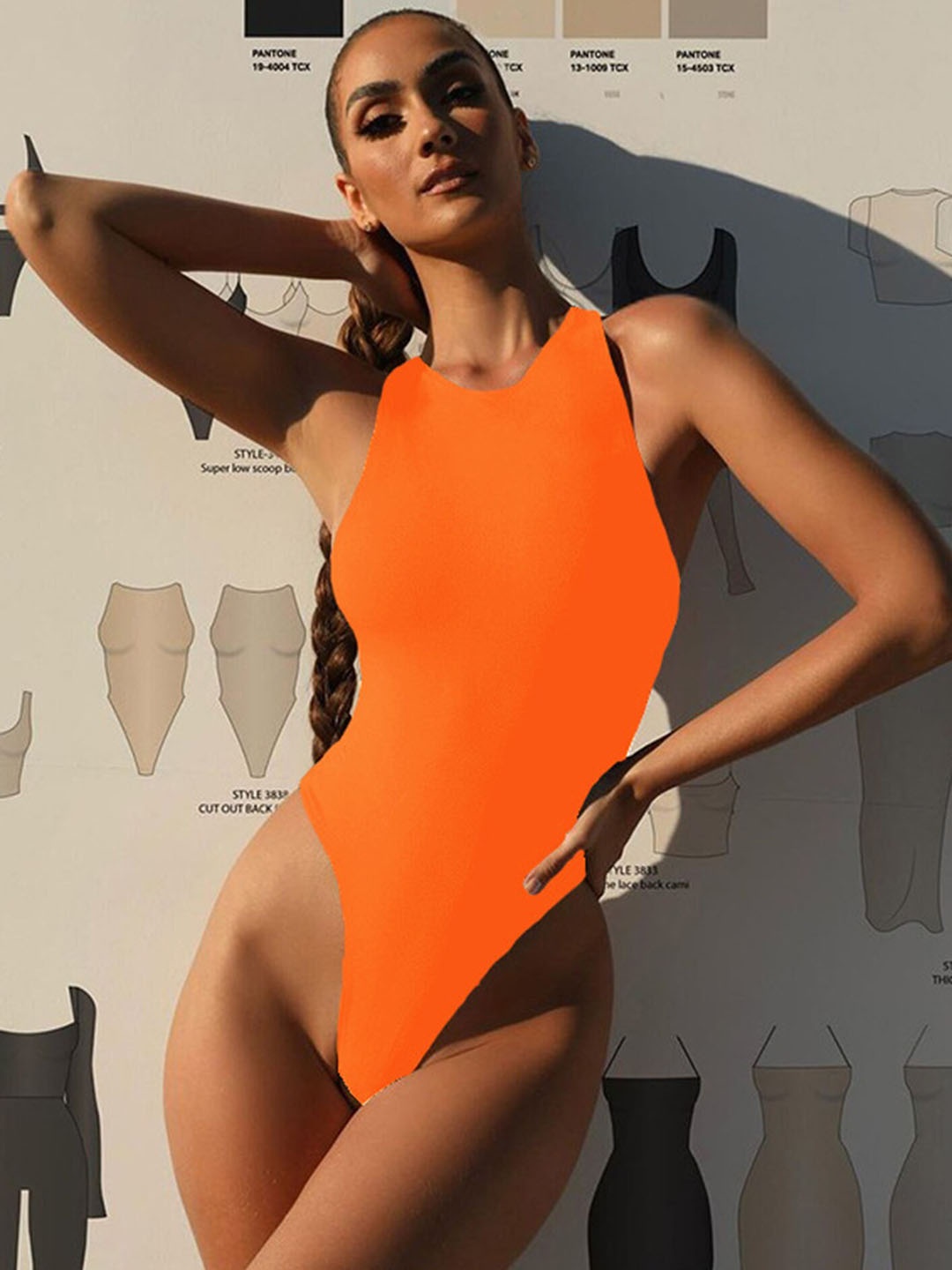 

LULU & SKY Crew Neck Bodysuit, Orange
