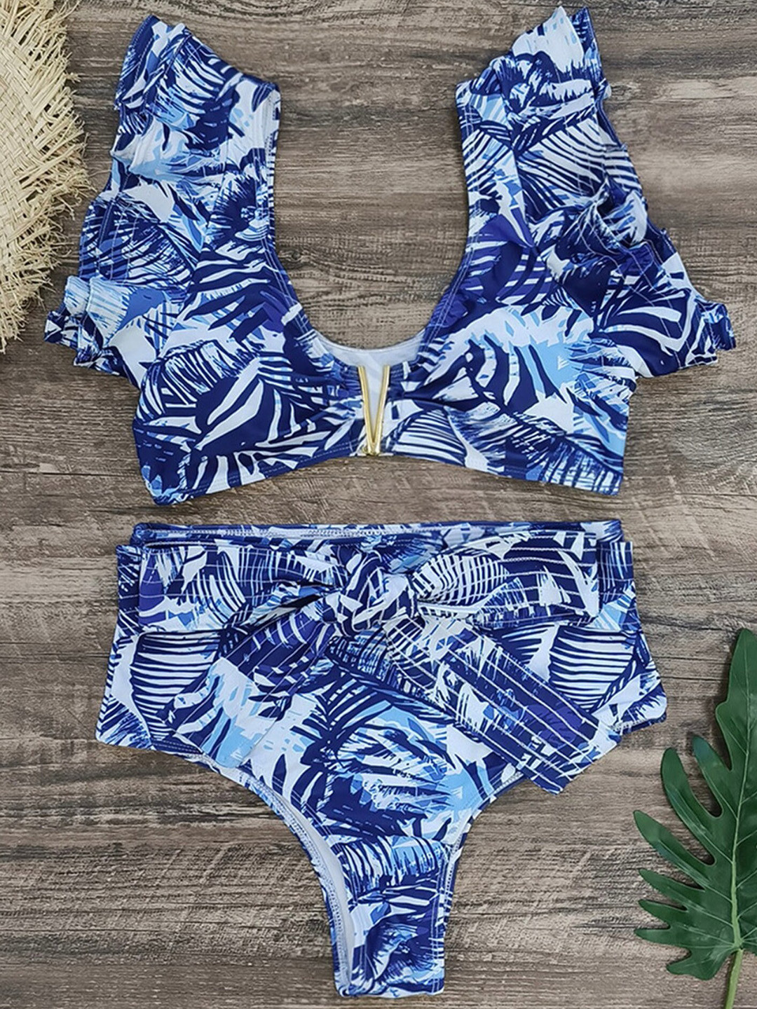 

LULU & SKY Tropical Printed Two-Piece Swim Bikini Set, Blue