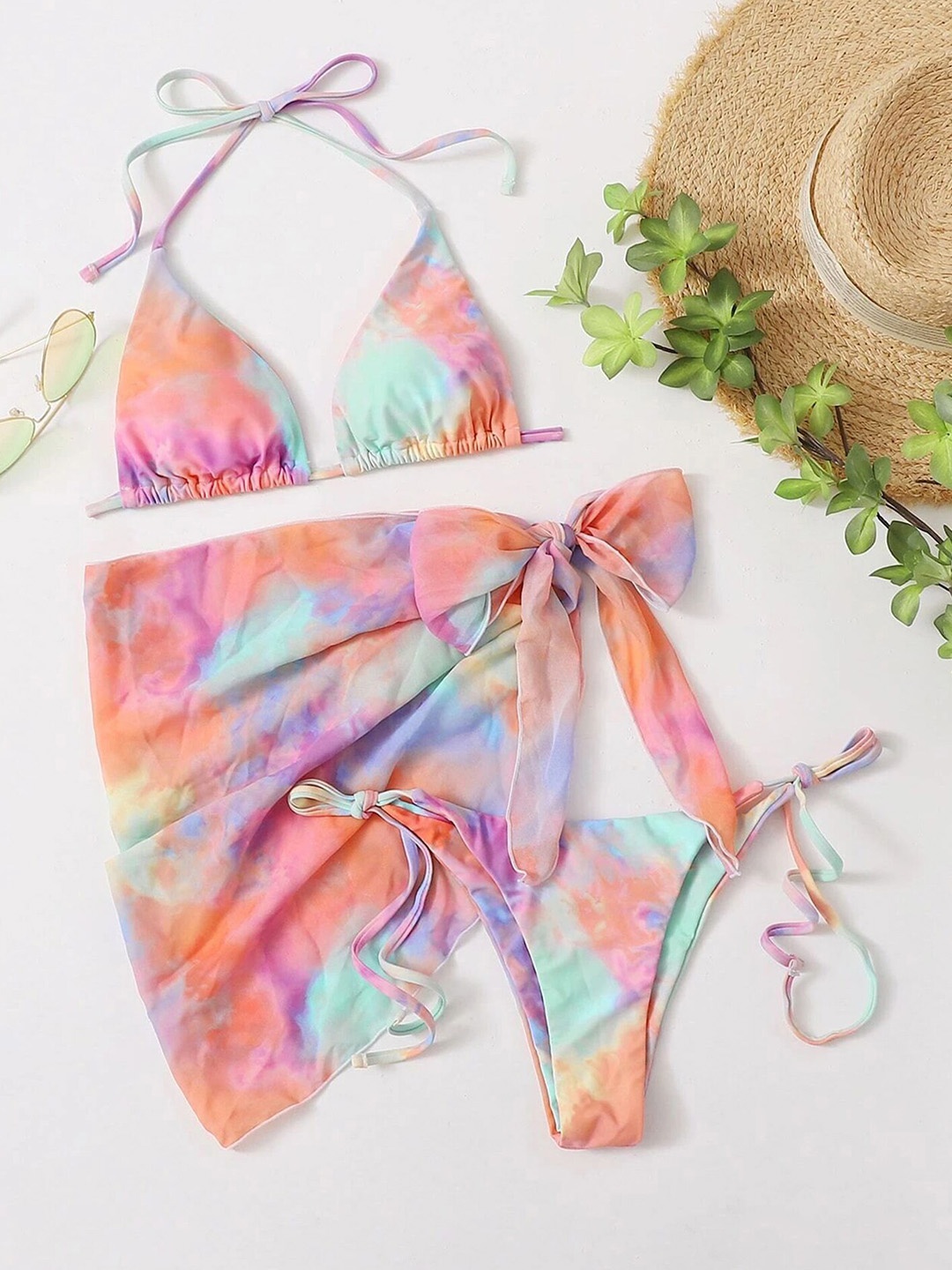 

LULU & SKY Abstract Printed Halter-Neck Bikini Set, Pink