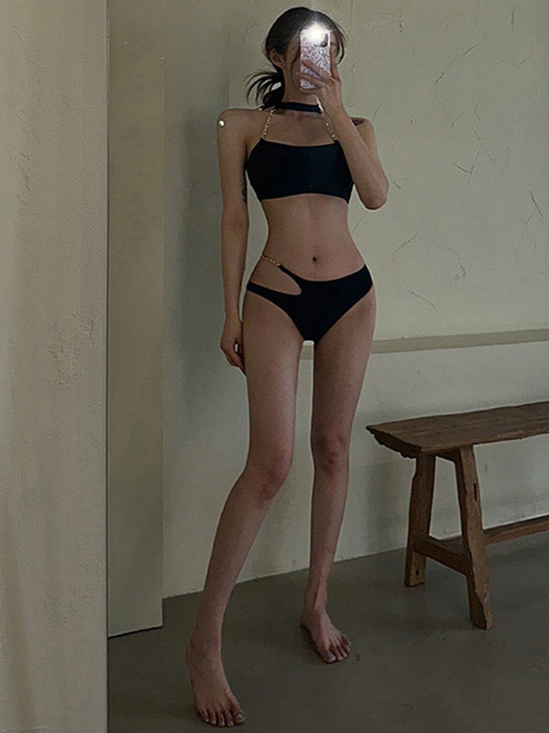 

LULU & SKY 2-Pcs Halter Neck Bikini Set Swimwear, Black