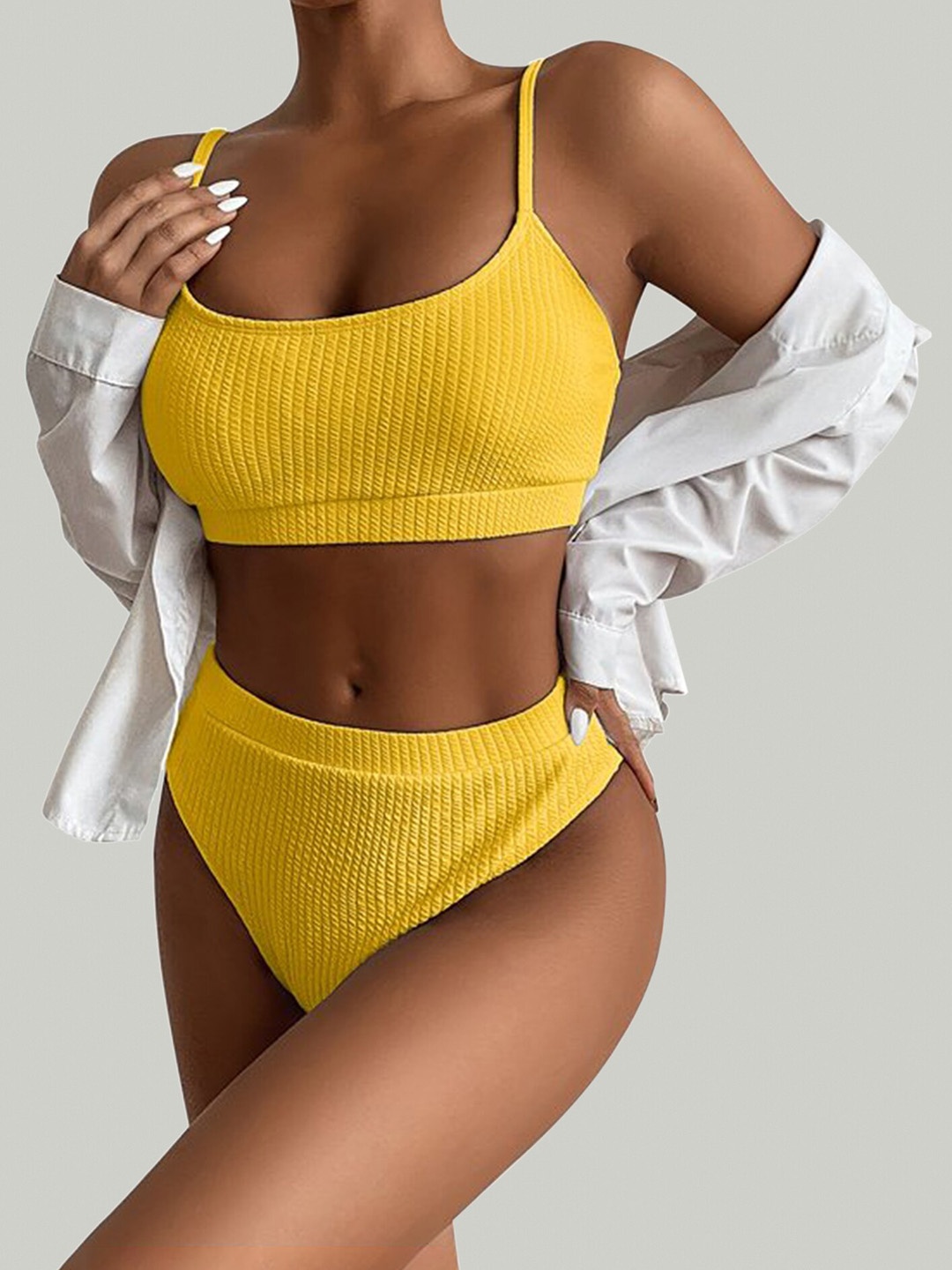 

LULU & SKY 2-Pieces Ribbed Bikini Set, Yellow