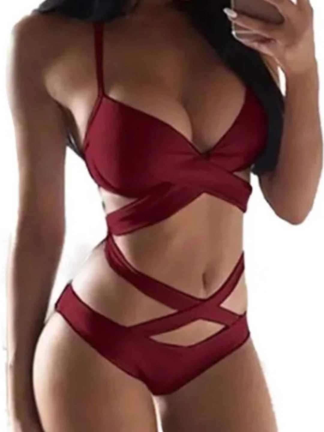 

LULU & SKY Sleeveless Criss Cross Crimson Swim Bikini Set, Burgundy