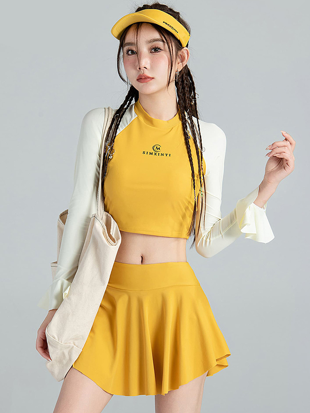 

LULU & SKY Mock Collar Long Sleeves Swim Set, Yellow