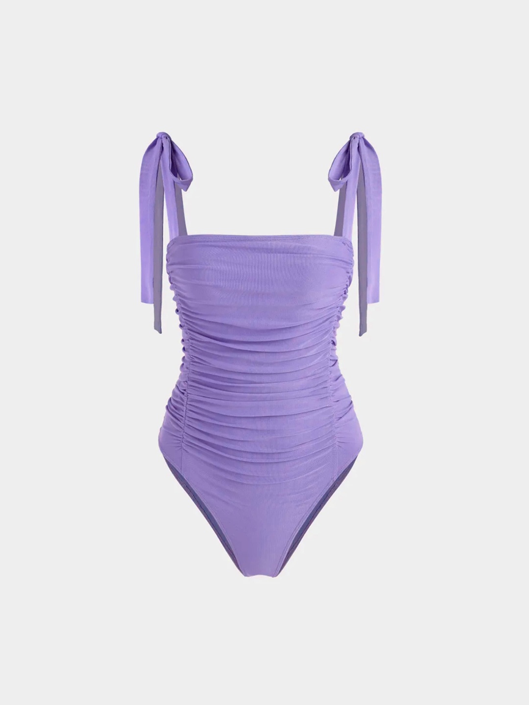 

LULU & SKY Ruched Shoulder Straps Swimsuit Swimwear, Purple