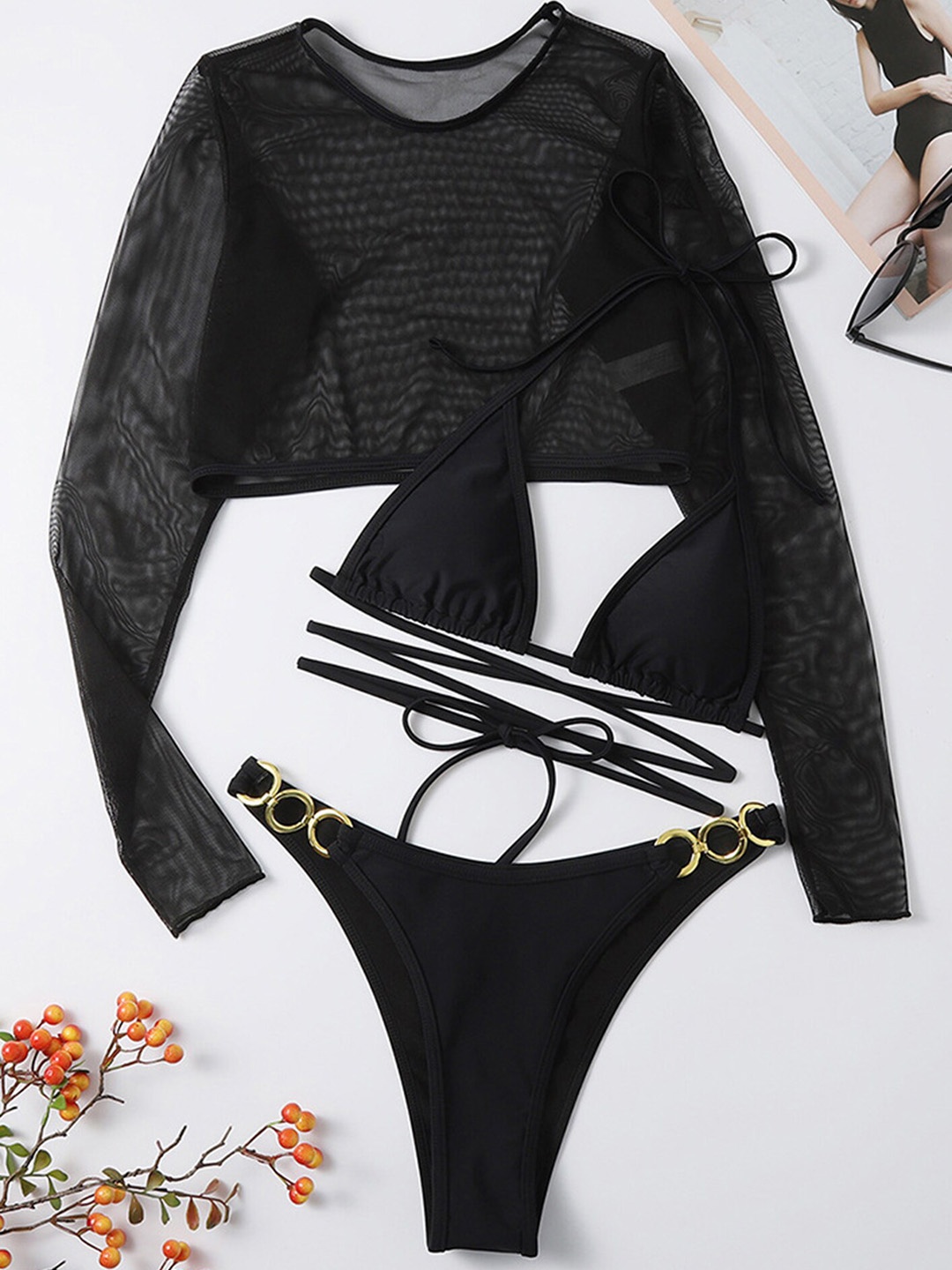 

LULU & SKY Three-Pieces Swim Bikini Set, Black