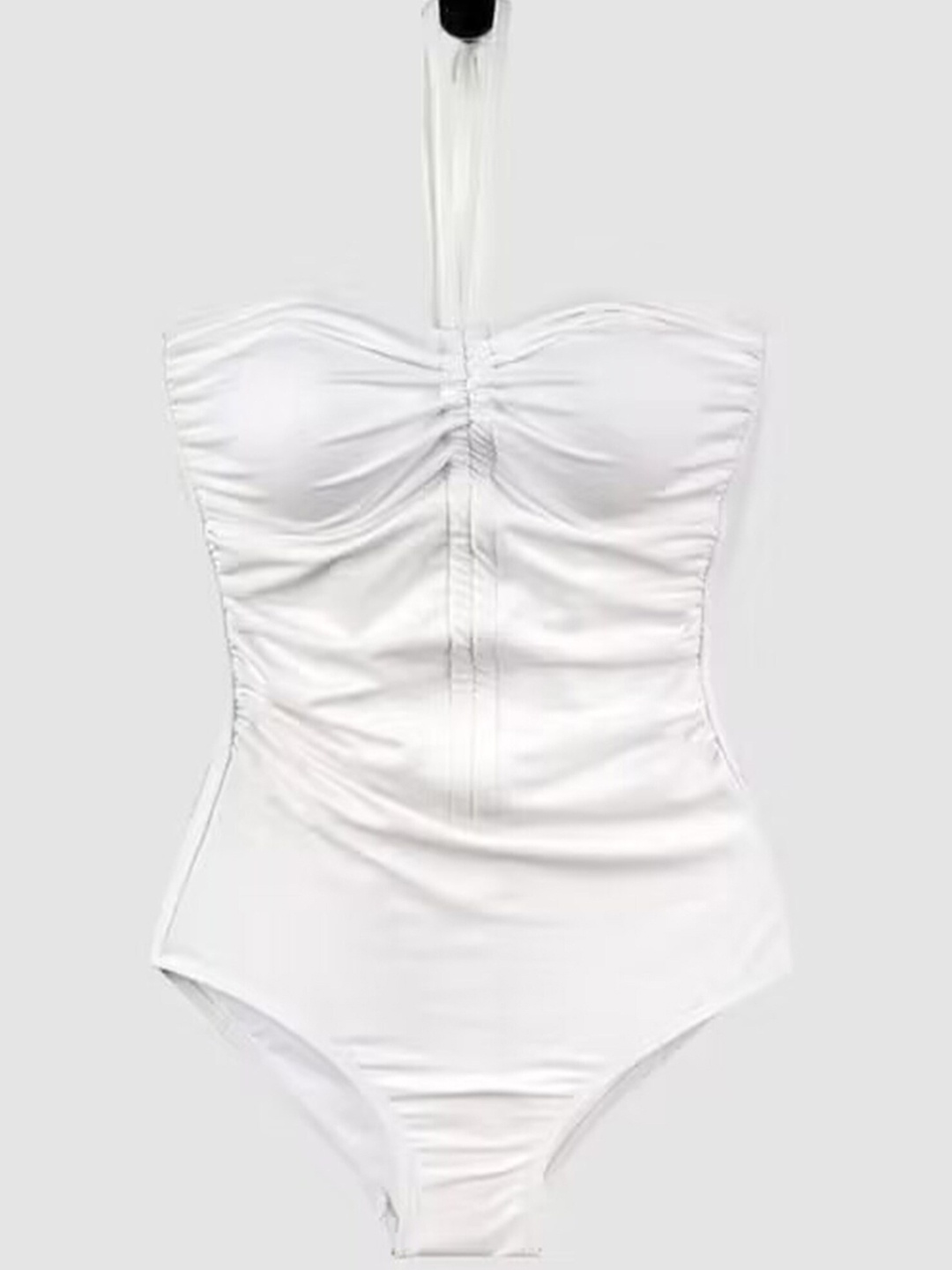 

LULU & SKY Halter Neck Sleeveless Ruched Swimwear Bodysuit, White