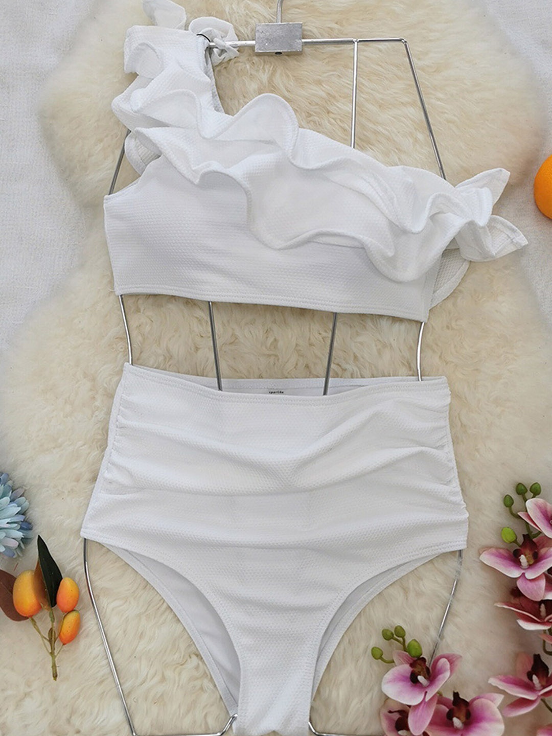 

LULU & SKY One Shoulder Ruffled Bikini Set, White