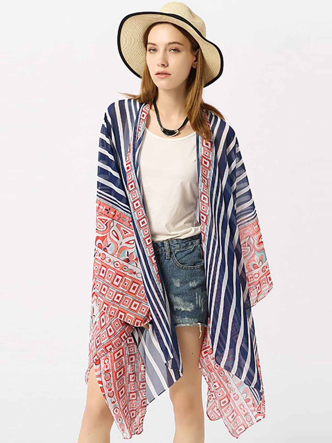 

LULU & SKY Striped Cover -Up Shrug, Blue