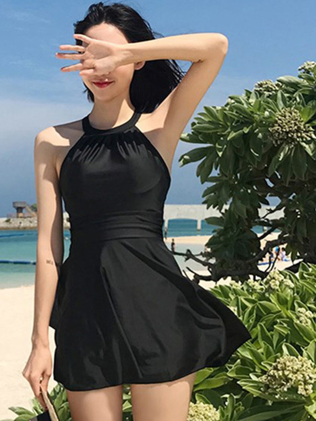 

LULU & SKY Round Neck Sleeveless Swim Dress, Black
