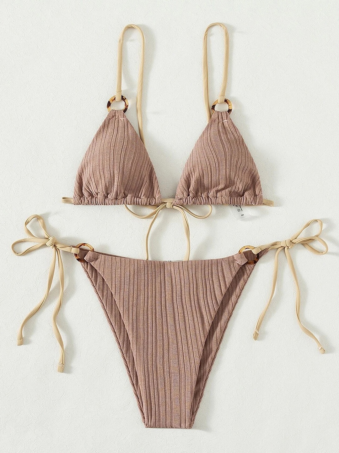 

LULU & SKY Ribbed Bikini Set, Brown