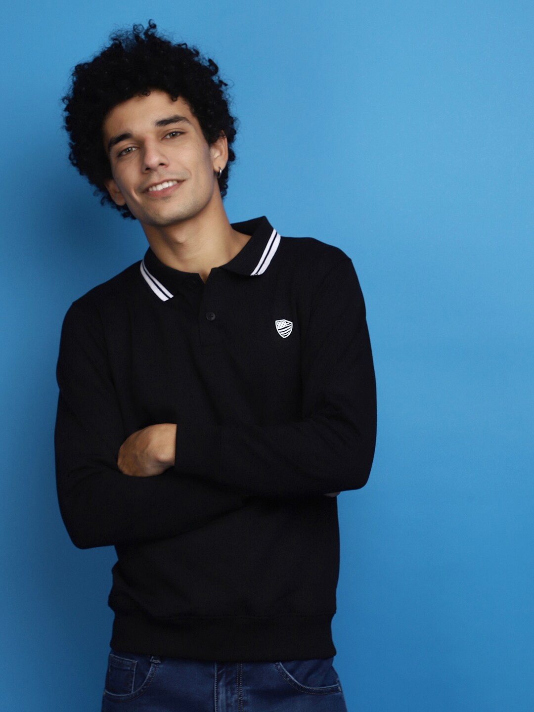 

V-Mart Polo Collar Cotton Pullover Sweatshirt, Black