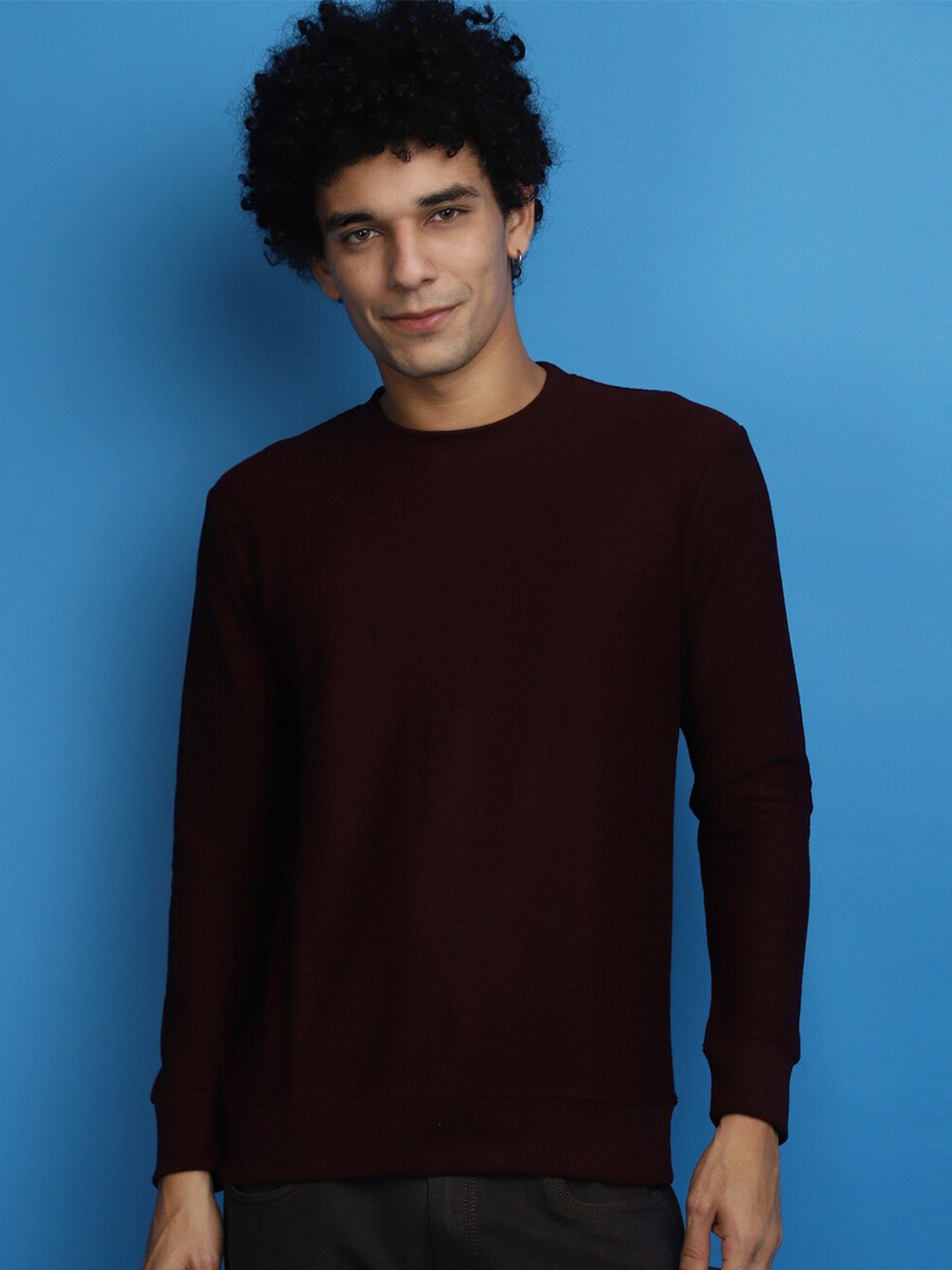 

V-Mart Round Neck Cotton Pullover Sweatshirt, Maroon