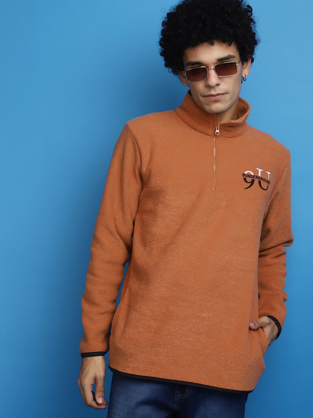

V-Mart Mock Collar Cotton Pullover Sweatshirt, Brown