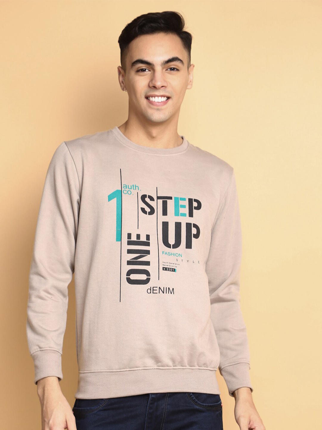 

V-Mart Typography Printed Fleece Pullover, Brown
