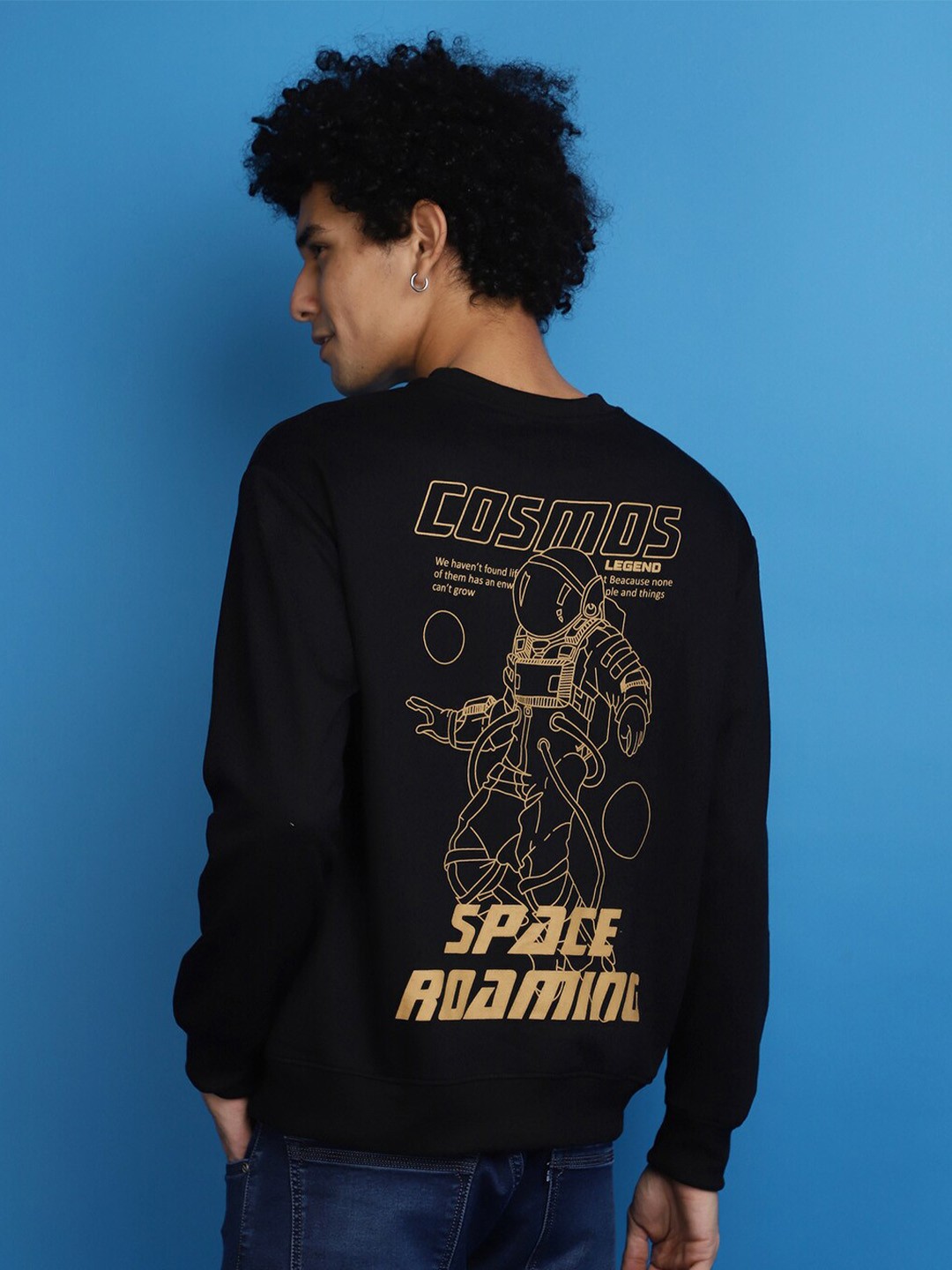 

V-Mart Graphic Printed Fleece Pullover, Black