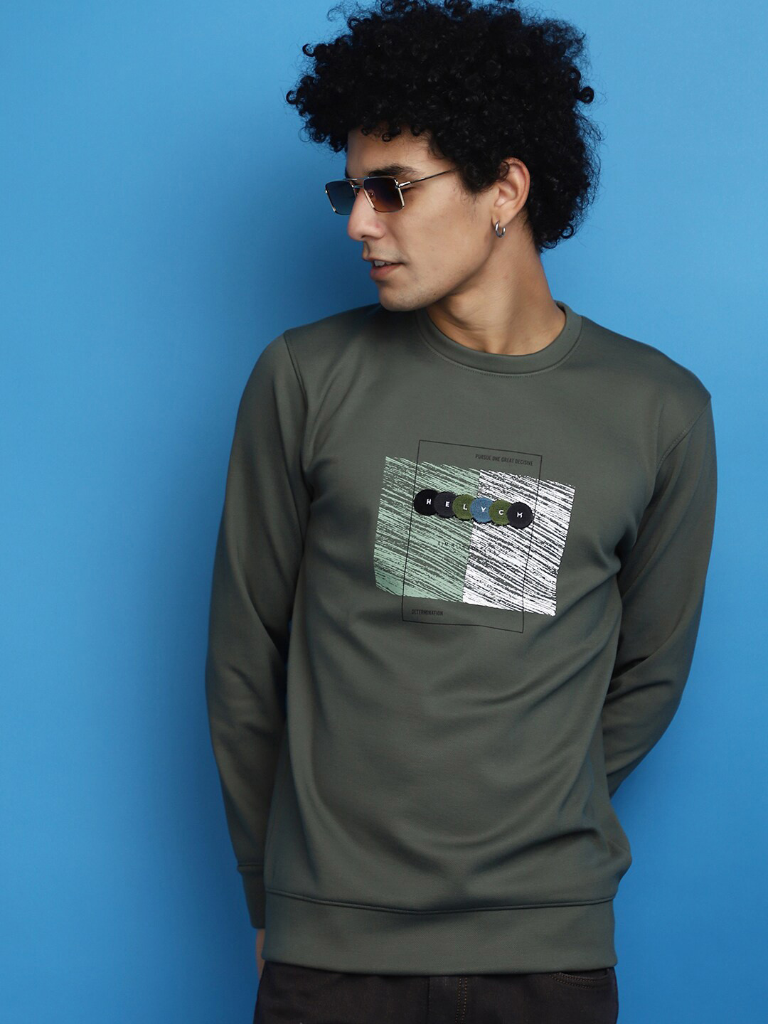 

V-Mart Graphic Printed Cotton Pullover Sweatshirt, Green