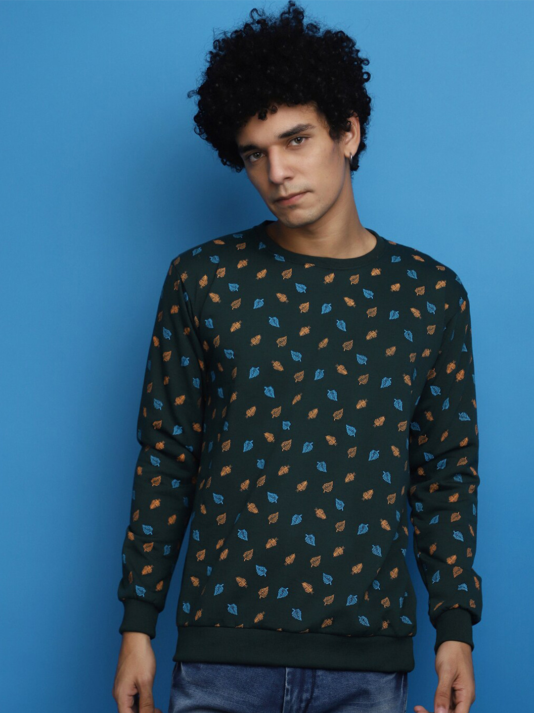 

V-Mart Floral Printed Fleece Pullover Sweatshirt, Green