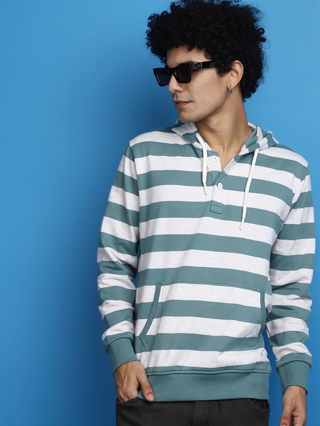 

V-Mart Striped Hooded Pullover Sweatshirt, Black