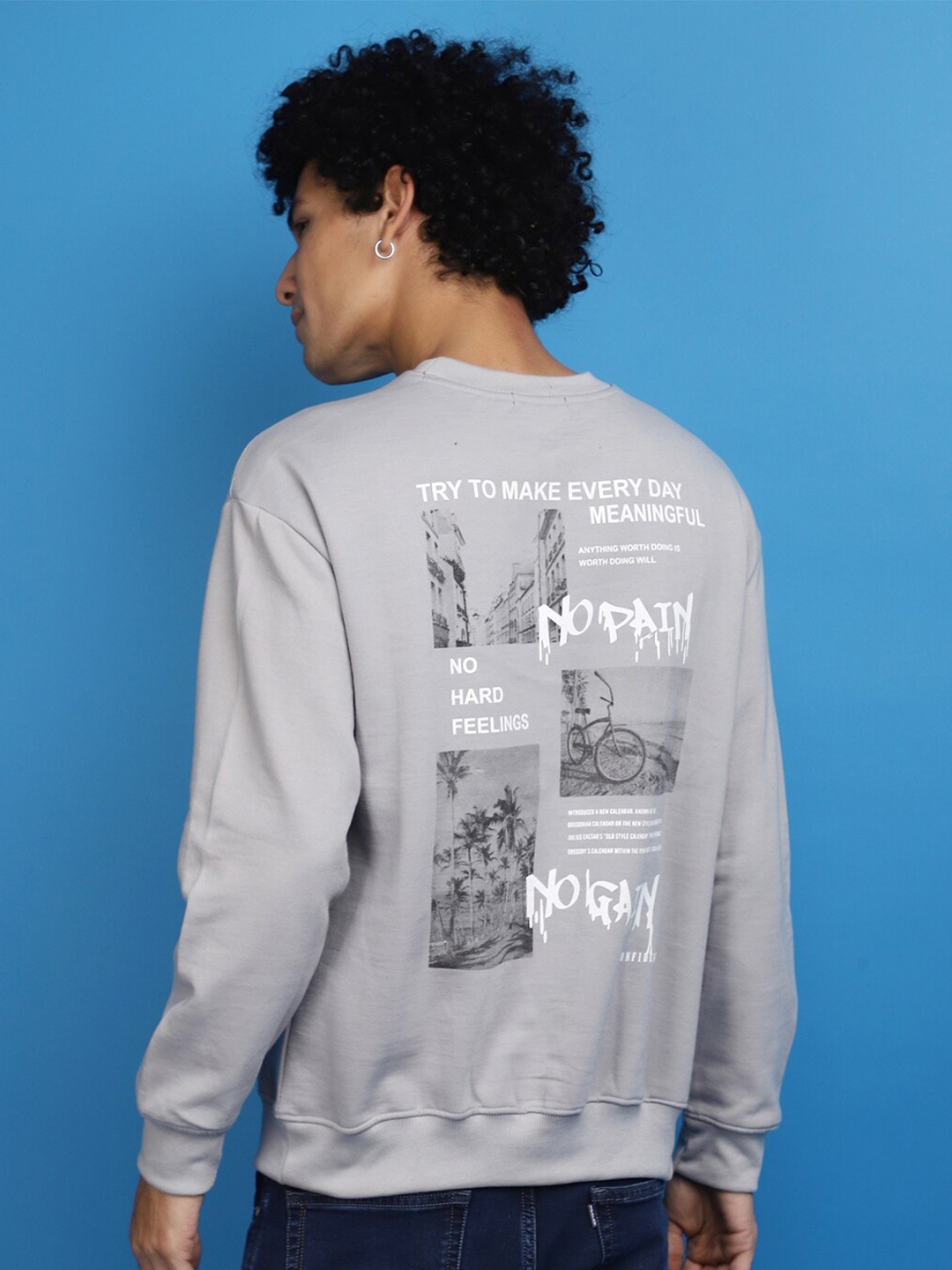 

V-Mart Typography Printed Round Neck Fleece Pullover Sweatshirt, Grey