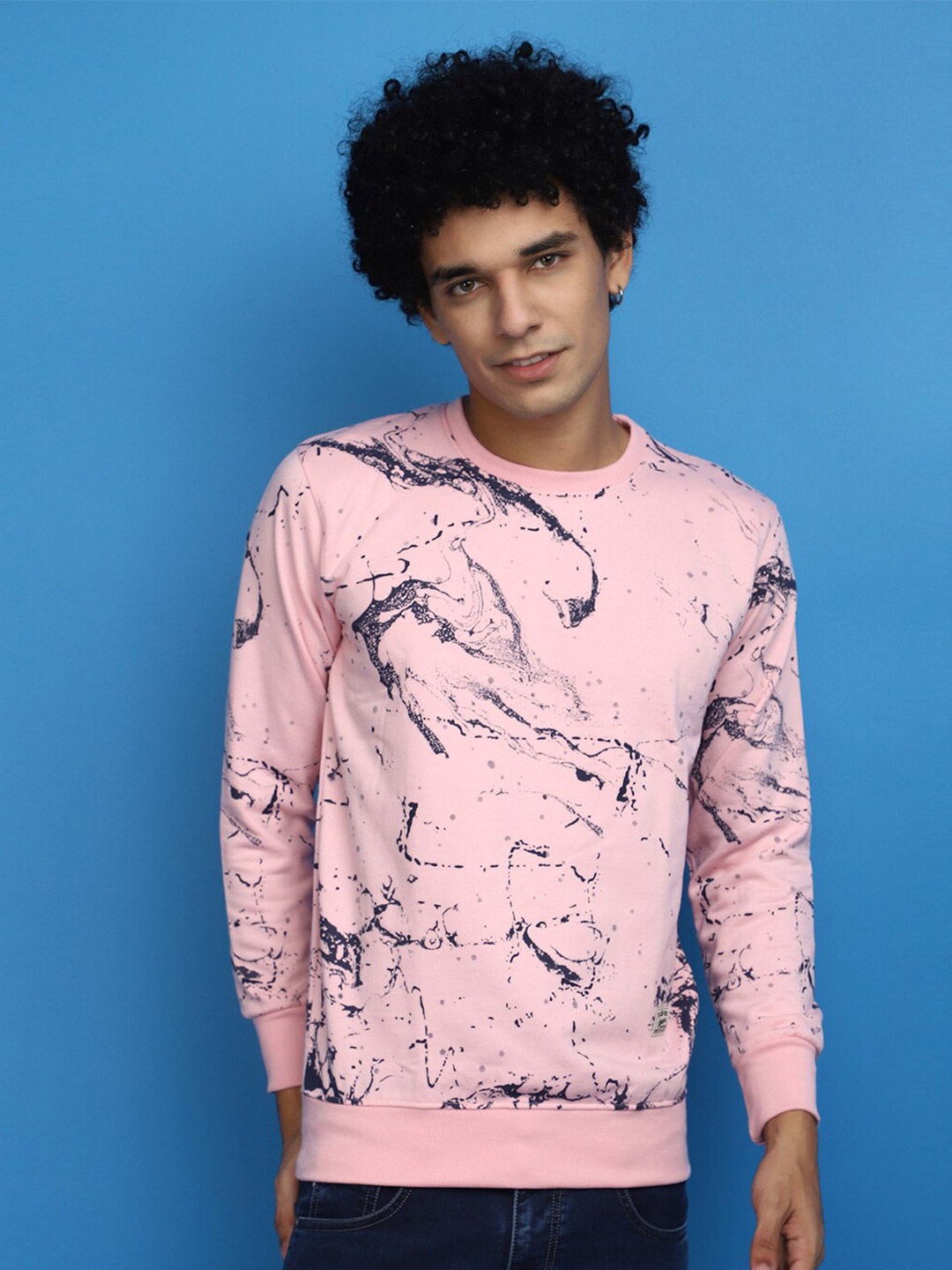 

V-Mart Abstract Printed Round Neck Fleece Pullover Sweatshirt, Pink