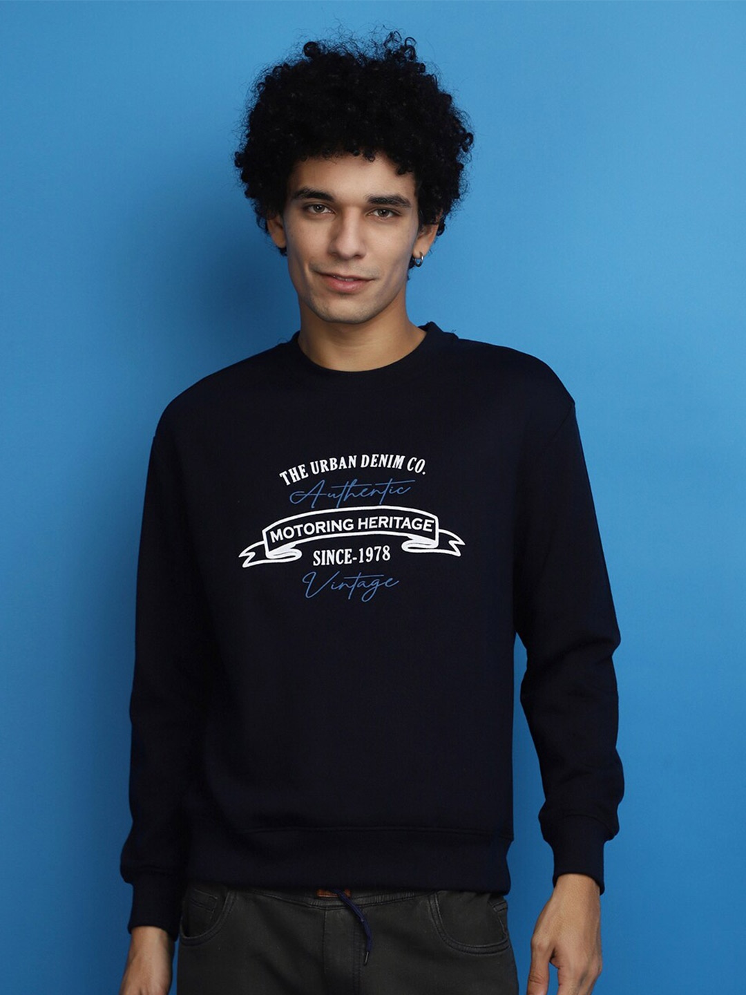 

V-Mart Typography Printed Round Neck Fleece Pullover Sweatshirt, Navy blue