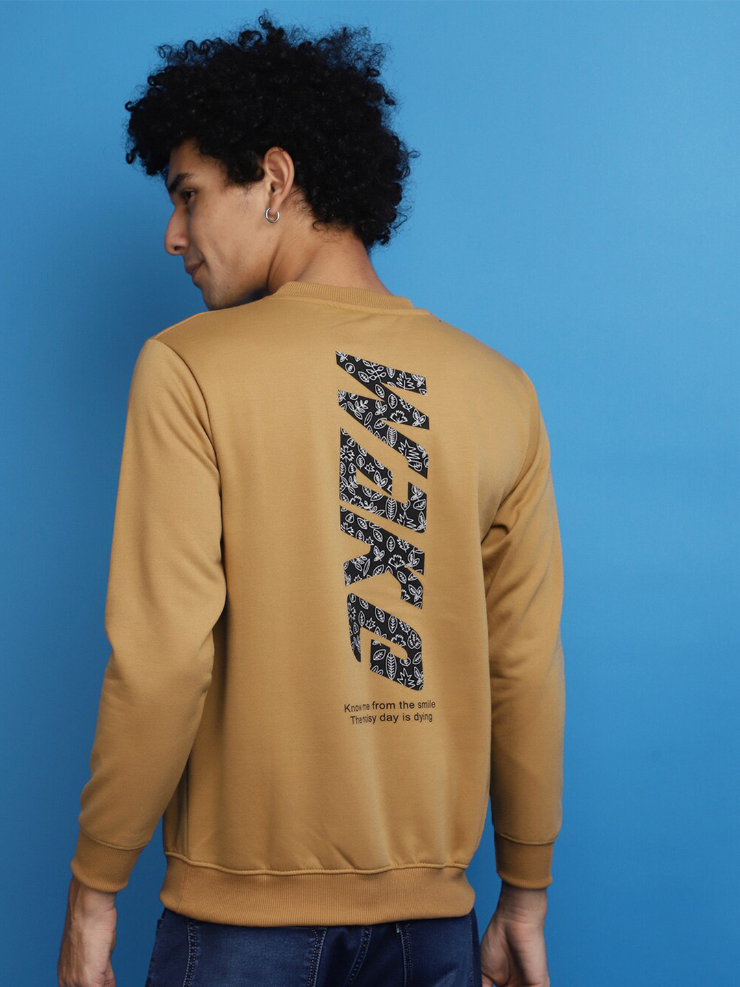 

V-Mart Typography Printed Round Neck Fleece Pullover Sweatshirt, Brown