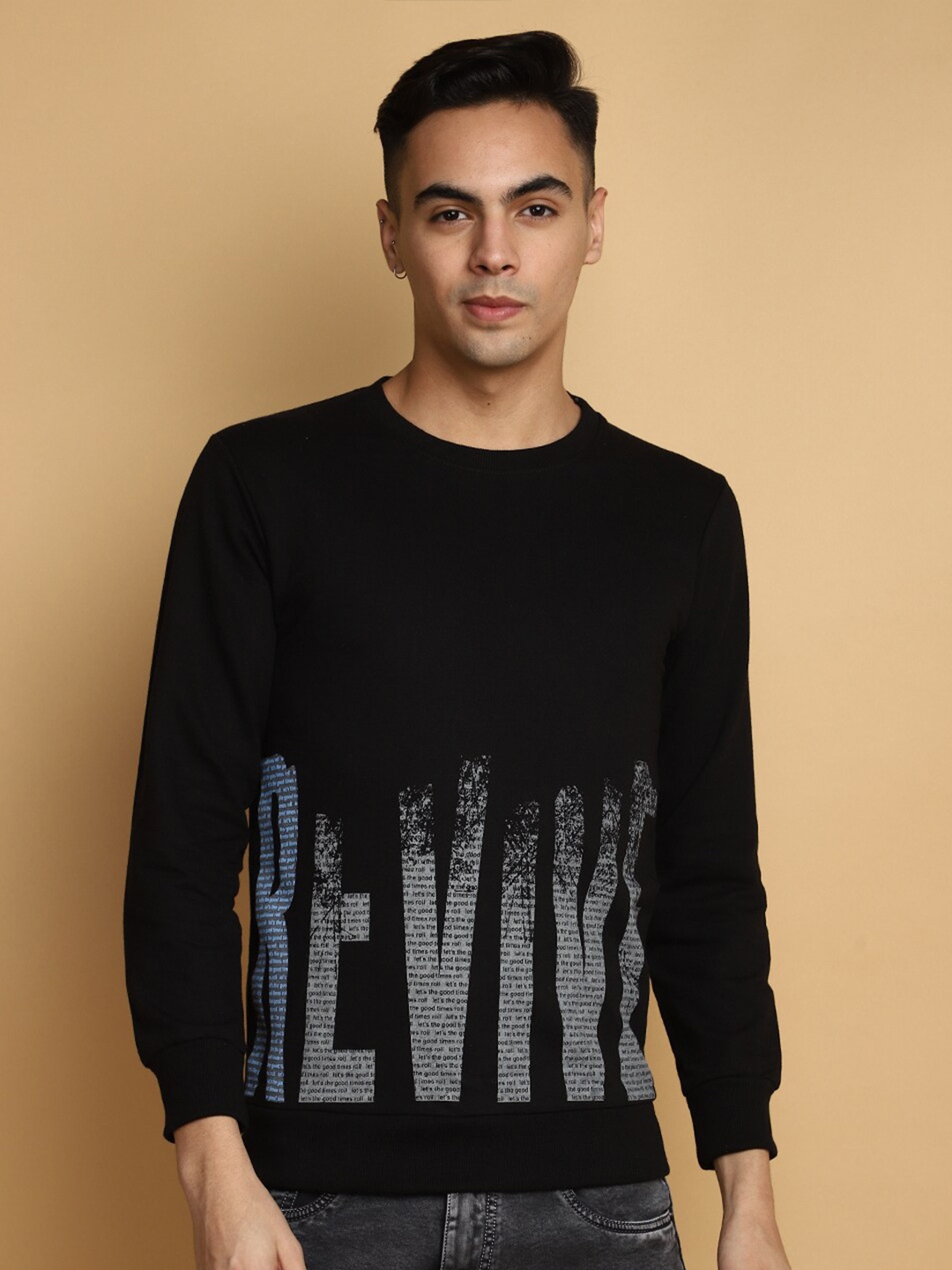 

V-Mart Typography Printed Round Neck Pullover Sweatshirt, Black