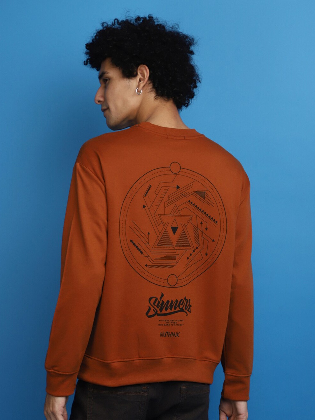 

V-Mart Graphic Printed Drop Shoulder Sleeves Fleece Sweatshirt, Rust