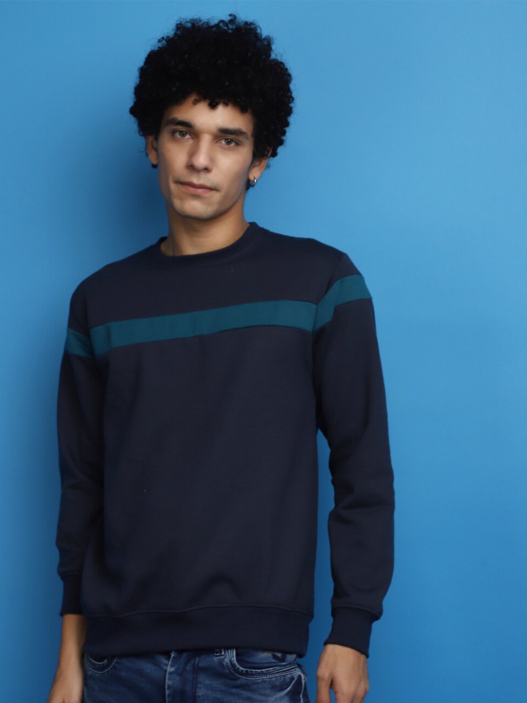 

V-Mart Striped Fleece Sweatshirt, Navy blue