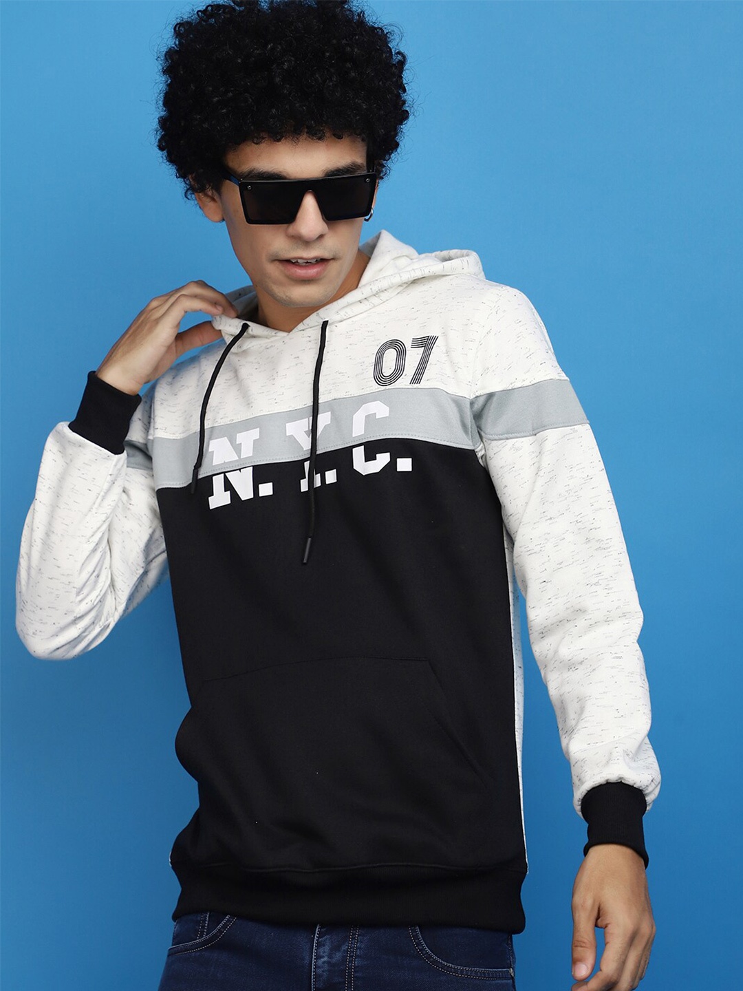 

V-Mart Colourblocked Hooded Fleece Sweatshirt, Cream