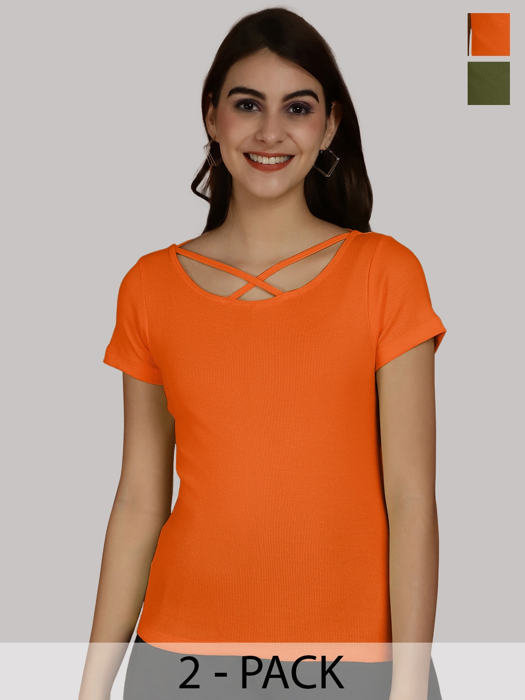 

Friskers Orange & Olive Green Cotton Top
