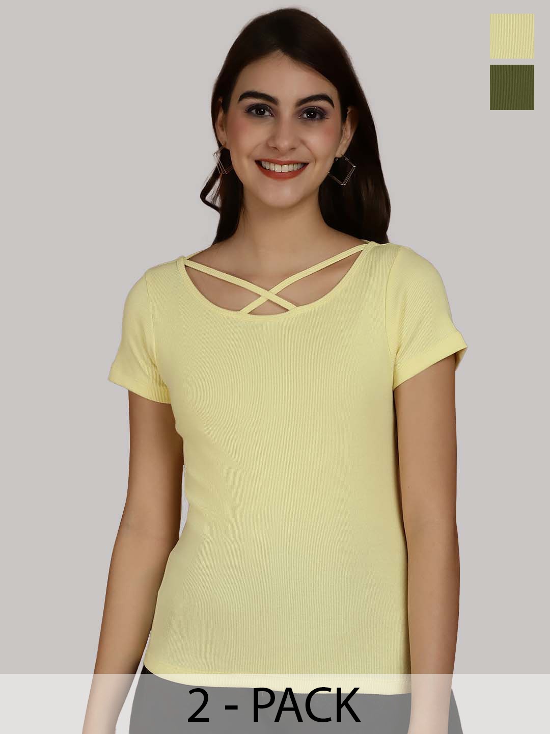 

Friskers Yellow & Olive Green Cotton Top