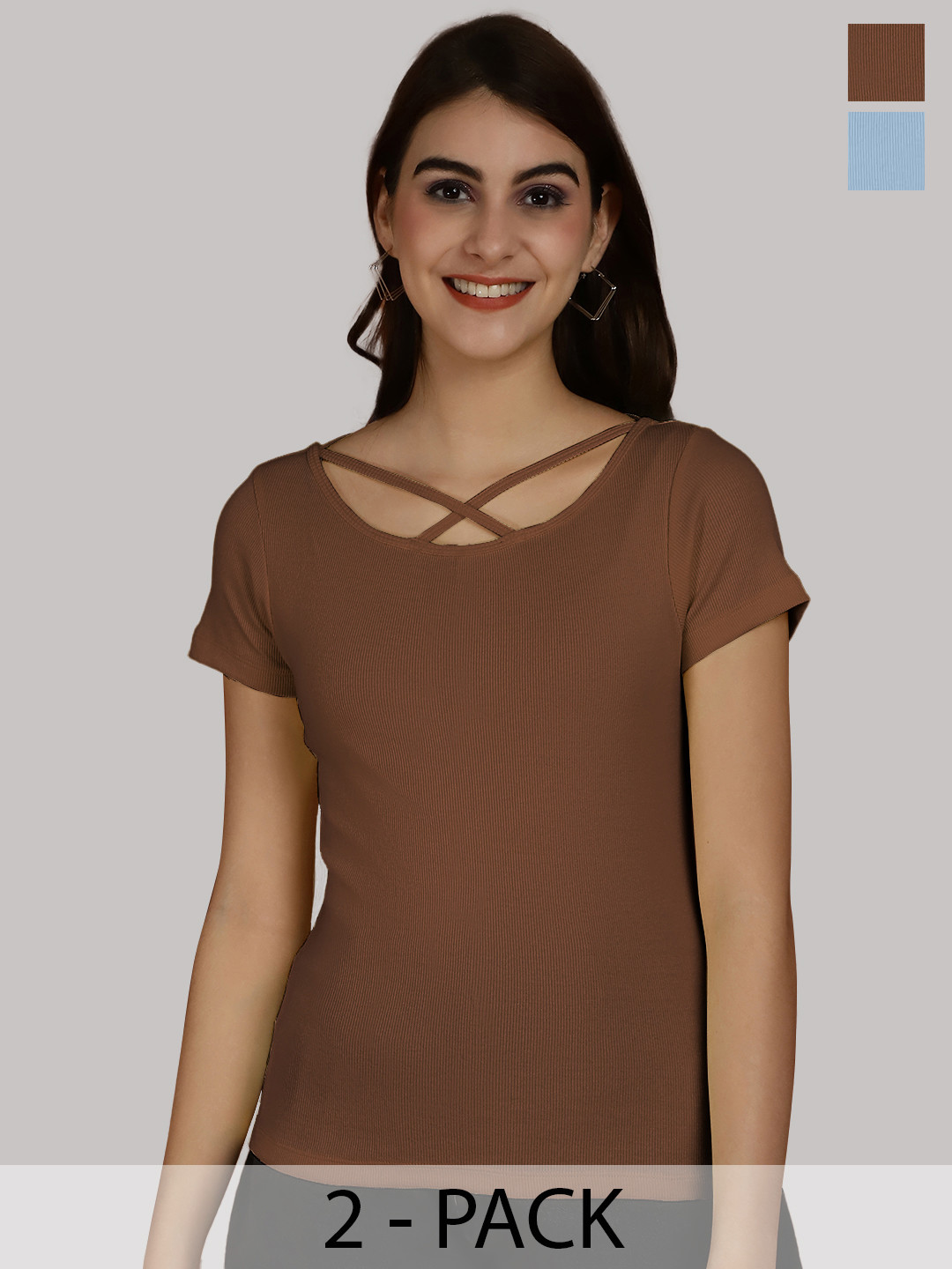 

Friskers Brown & Turquoise Blue Cotton Top