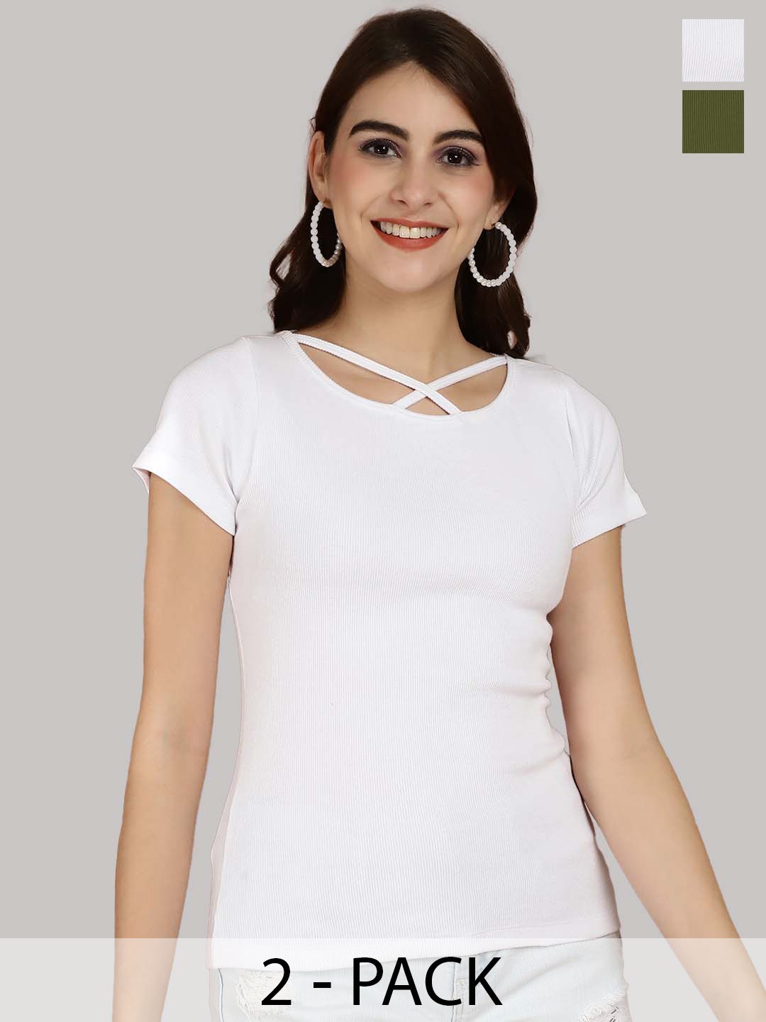 

Friskers White & Olive Green Cotton Top