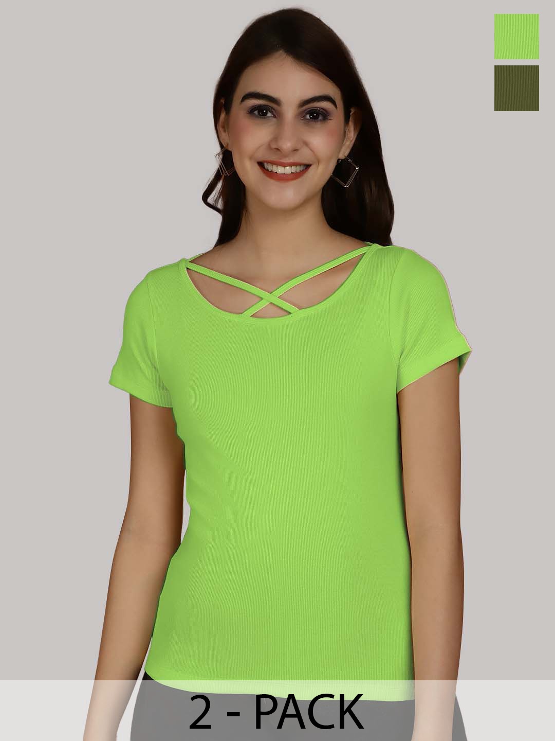 

Friskers Green & Olive Green Cotton Top