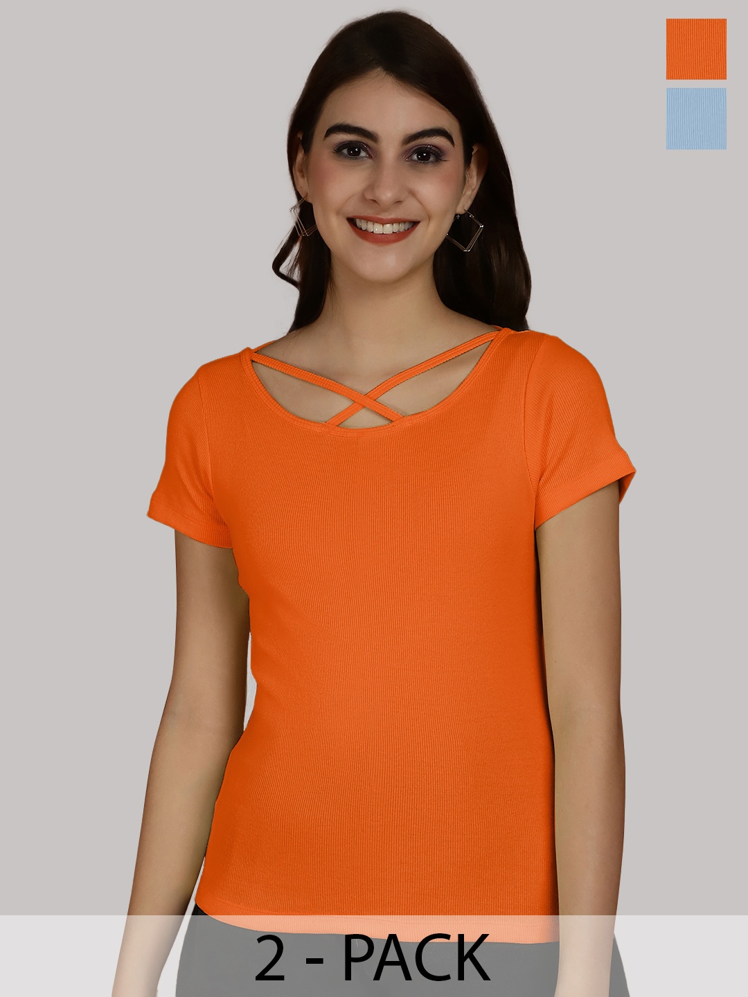 

Friskers Orange & Turquoise Blue Cotton Top