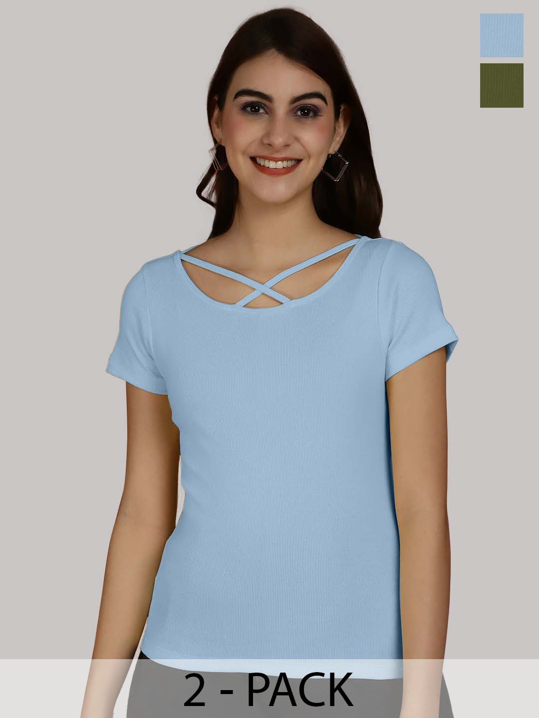 

Friskers Turquoise Blue & Olive Green Cotton Top