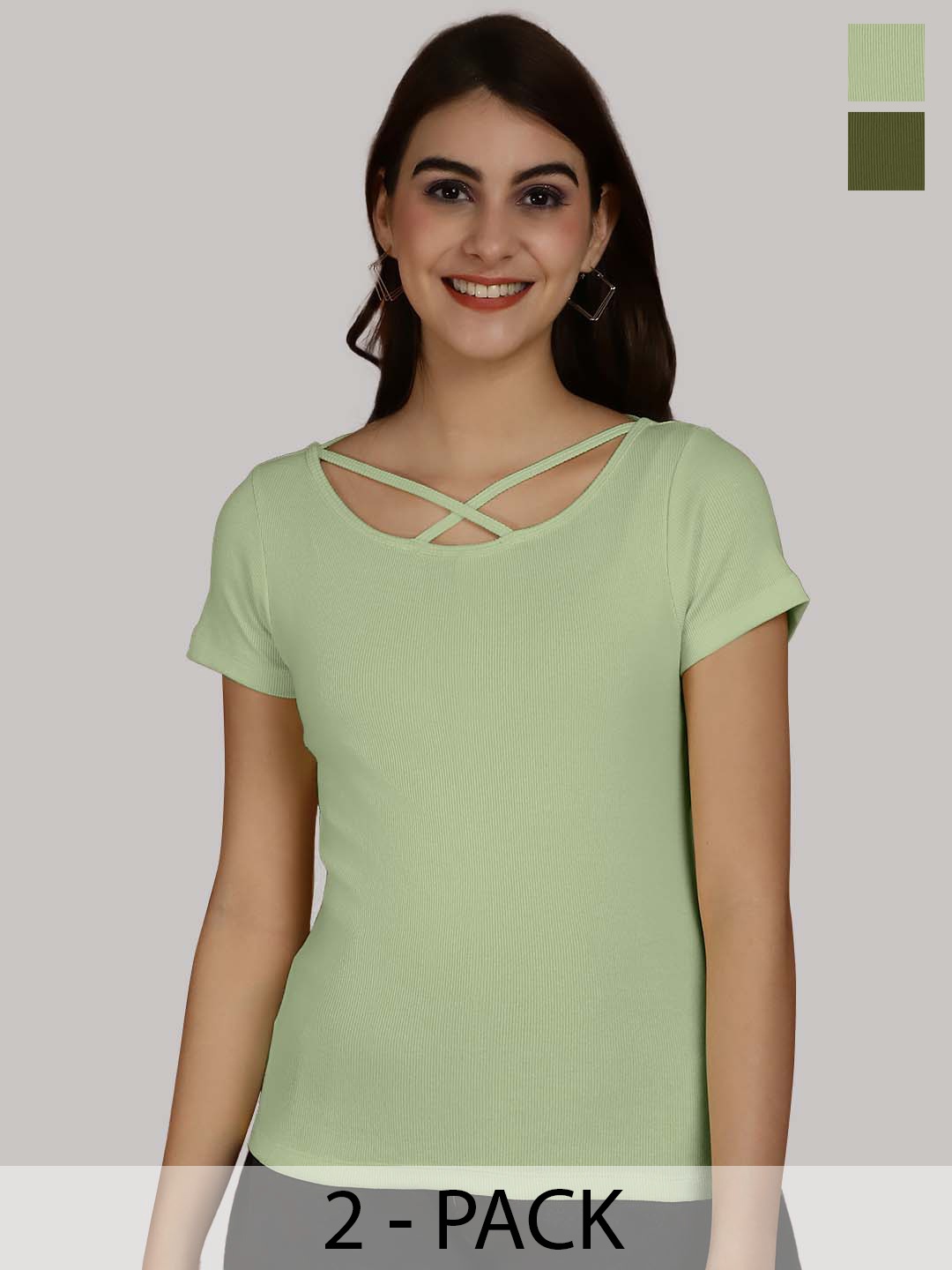 

Friskers Sea Green & Olive Green Cotton Top