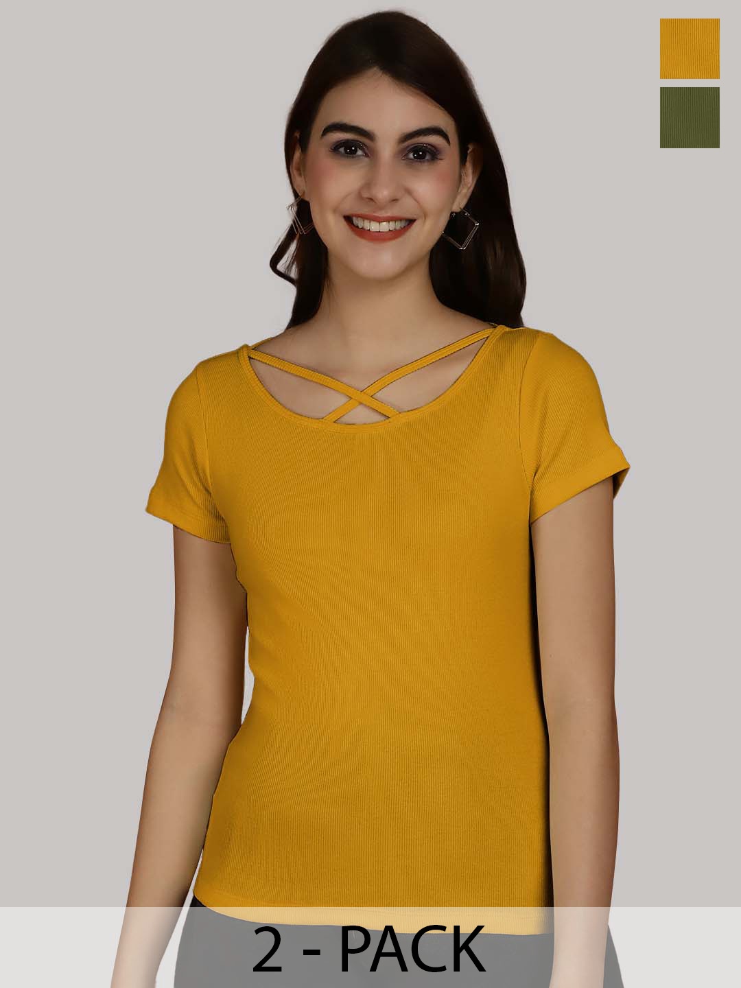 

Friskers Mustard Yellow & Olive Green Cotton Top