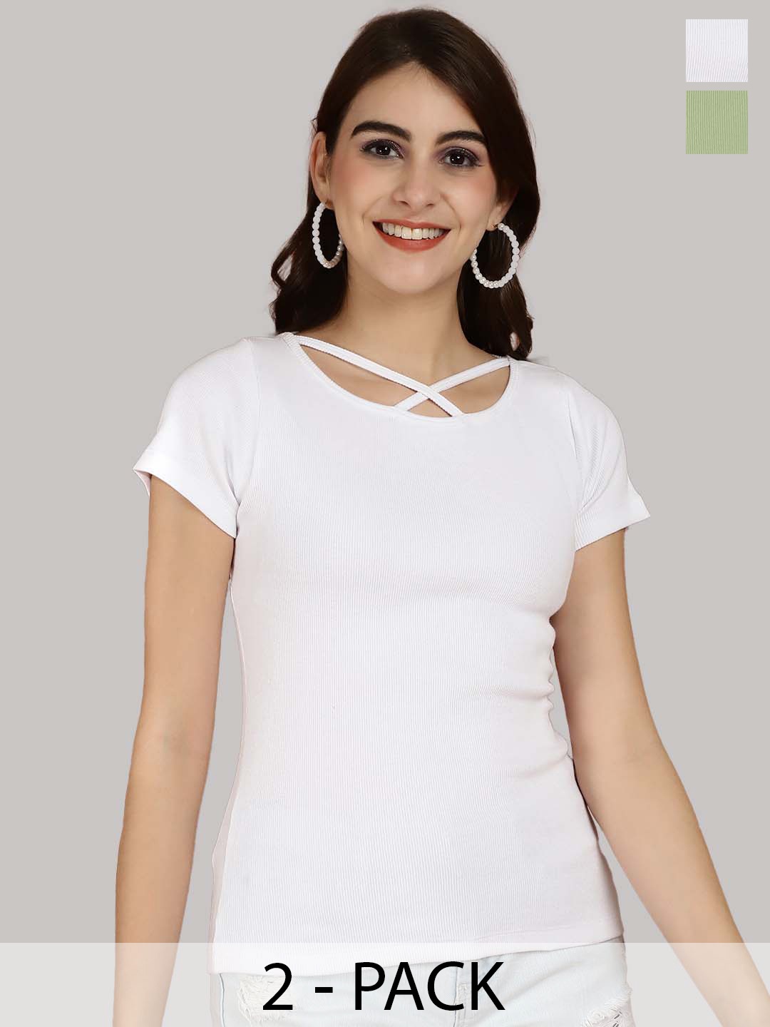 

Friskers White & Sea Green Cotton Top