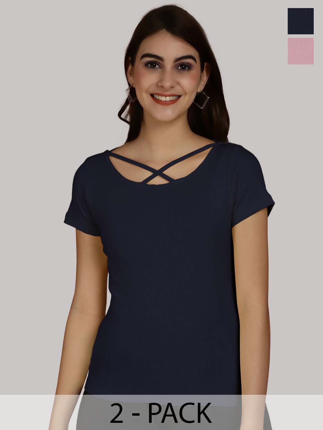 

Friskers Navy Blue & Coral Cotton Top