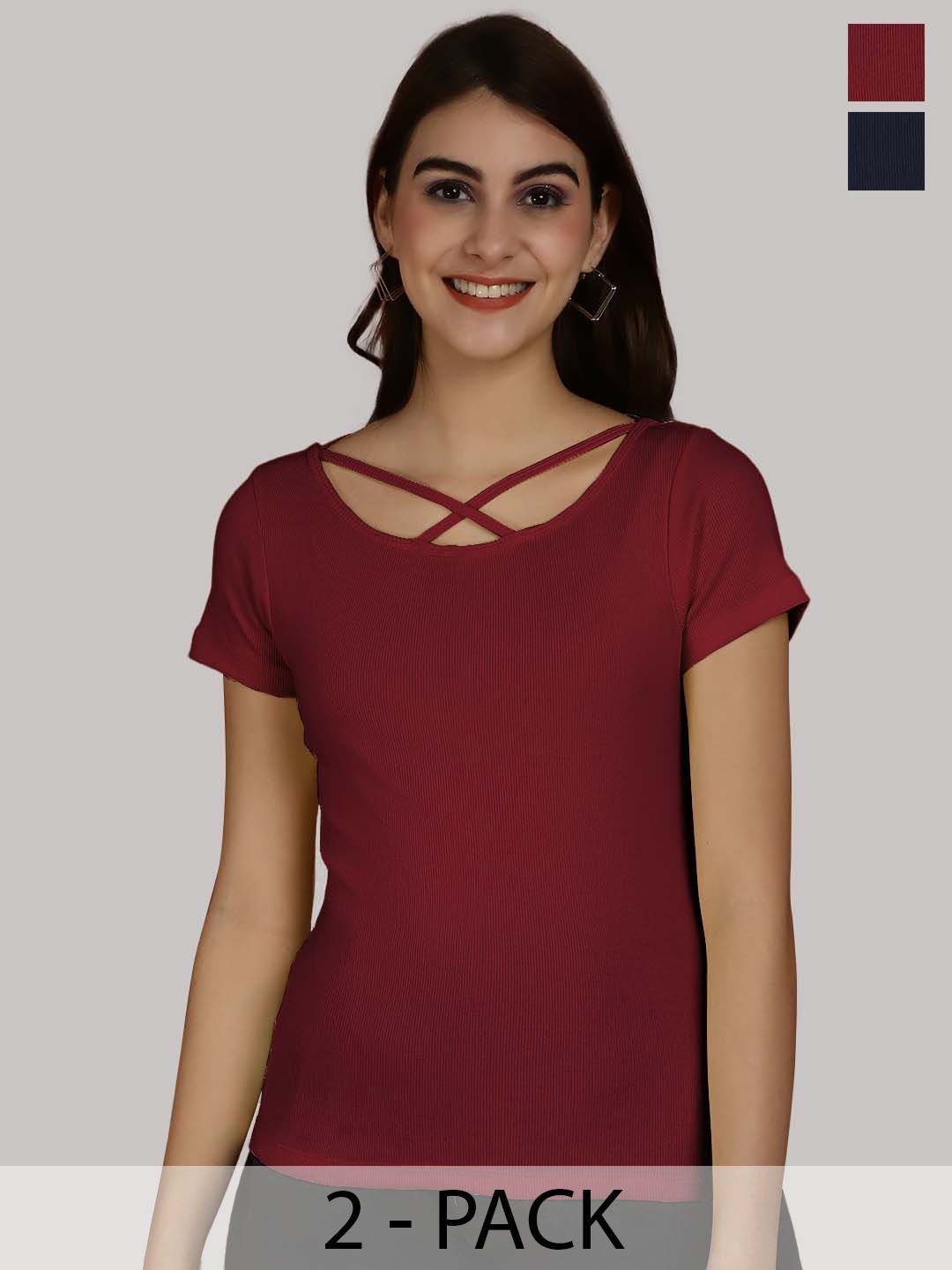 

Friskers Maroon & Navy Blue Cotton Top