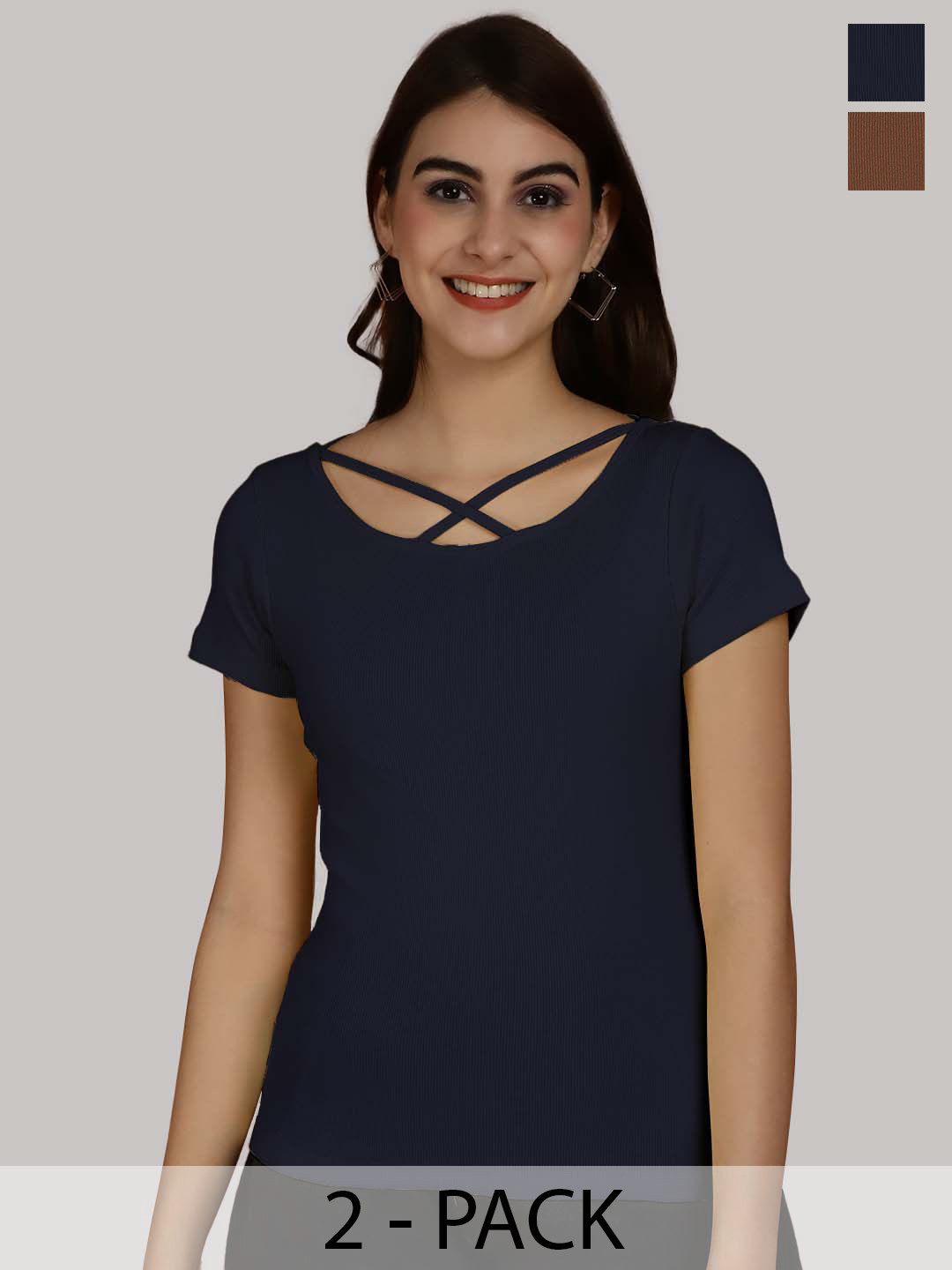 

Friskers Navy Blue & Brown Cotton Top