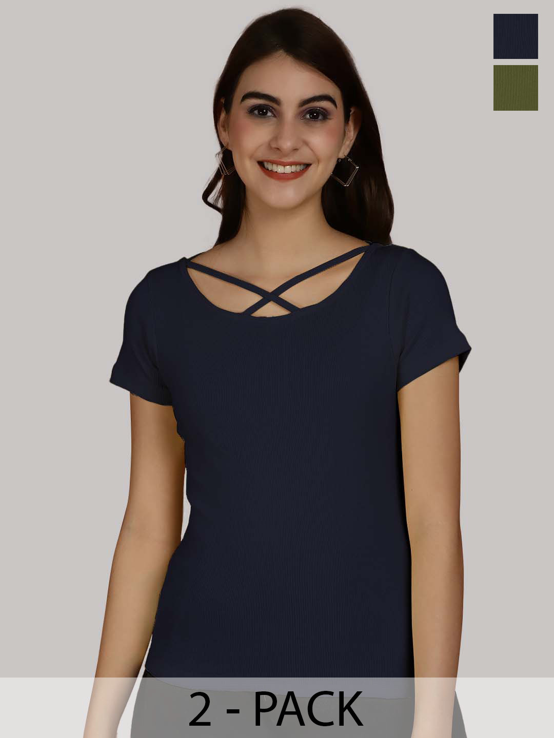 

Friskers Navy Blue & Olive Green Cotton Top