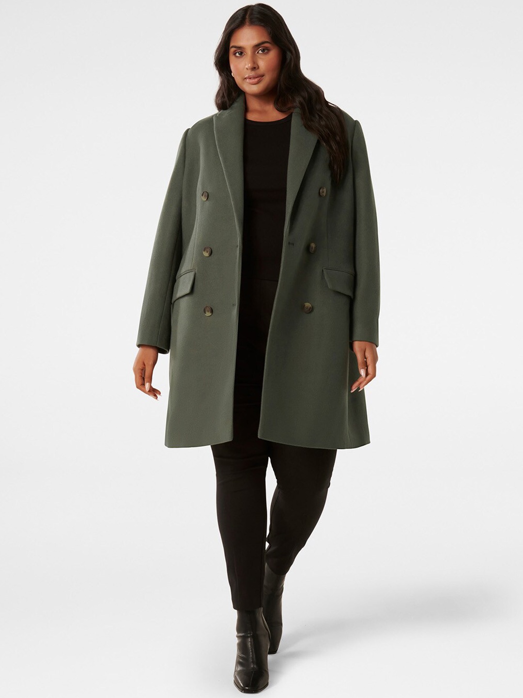 

Forever New Notched Lapel Overcoat, Green